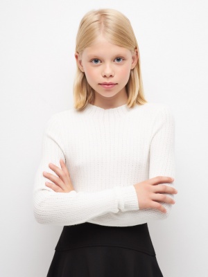 Вязаная водолазка в рубчик для девочек (белый, 164) Sela  фото, kupilegko.ru